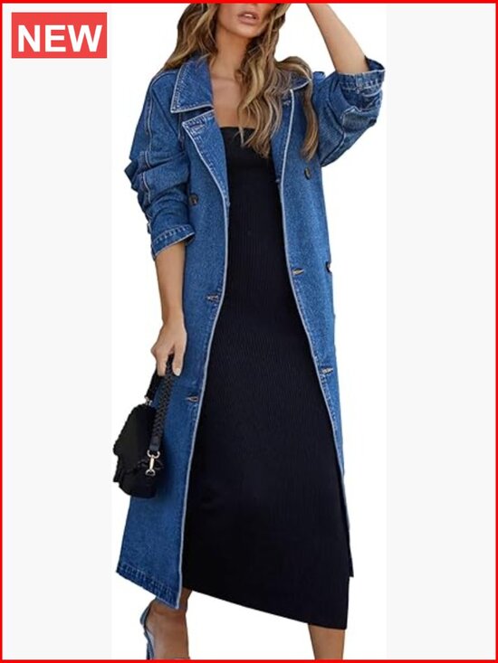 Jackets & Blazers - Vintage Notched Collar Double Breasted Plus Size Denim Jacket Trench Coat with